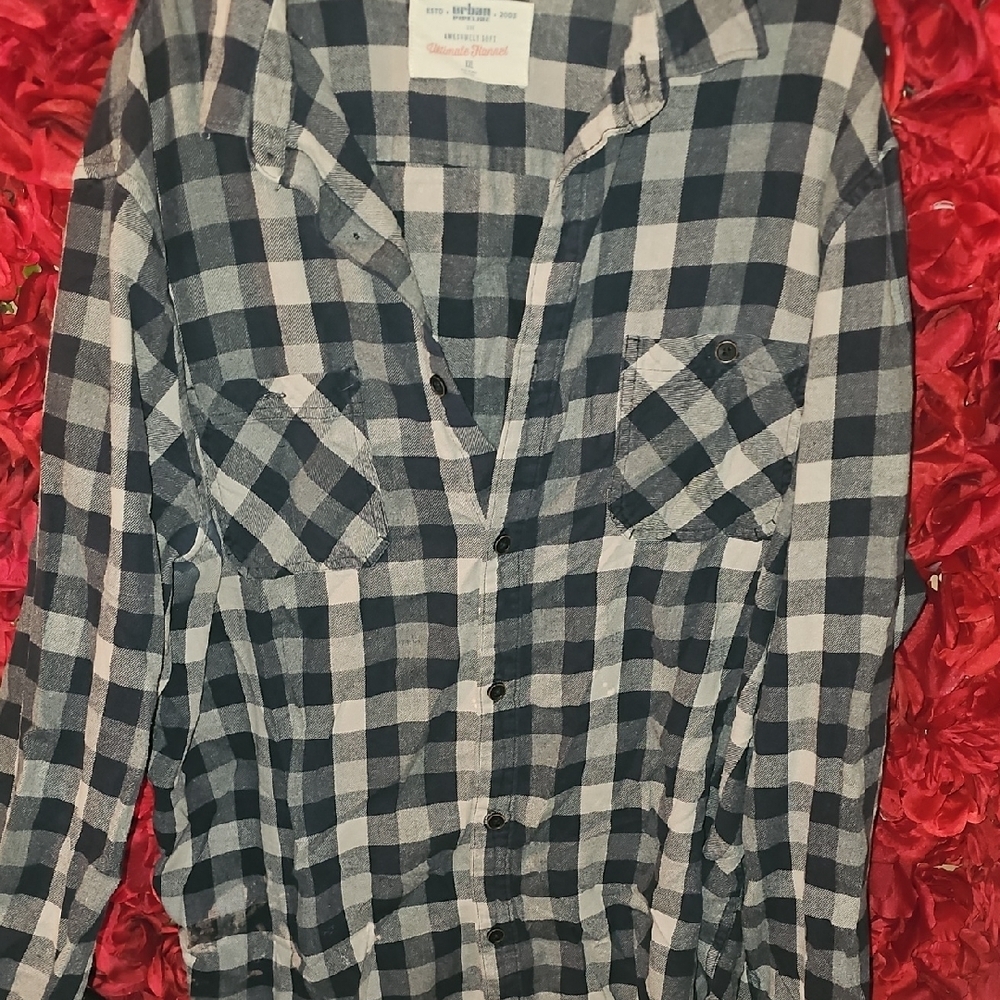 Urban Pipeline Black/Grey/Cream Button Up Flannel Size XXLarge